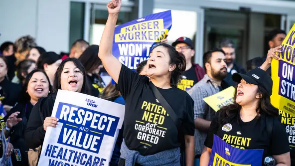 Tercer día de la histórica huelga de trabajadores de atención médica de Kaiser Permanente