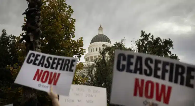 Continúan las protestas semanales en California exigiendo un alto al fuego en Gaza